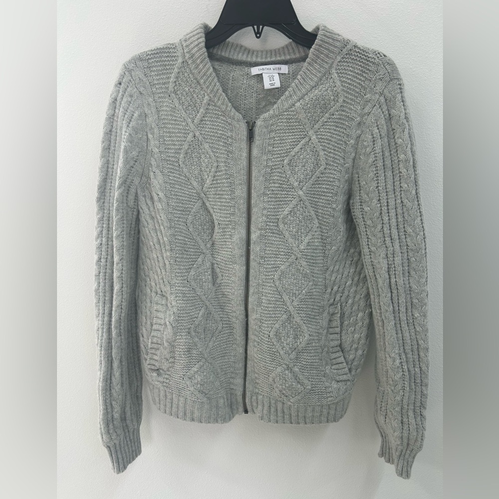 NWOT Tabitha Webb Women’s Light Gray Wool Cable Knit Cardigan Size M